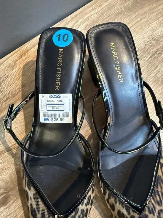 Marc Fisher Leopard Print Pointed-Toe Slingback Heels - Brown/Black - Picture 3 of 8